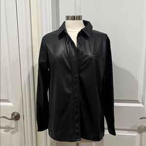New! Bagatelle Button Up Faux Leather Shirt Jacket Size Large Black  CLASSIC